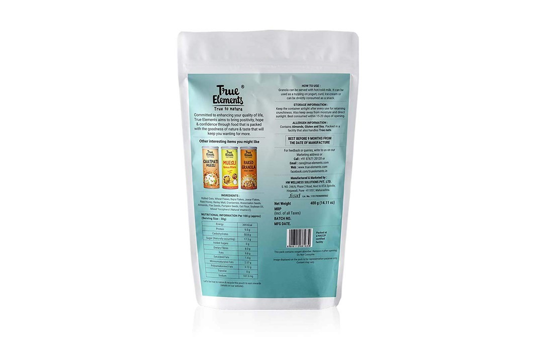 True Elements Millet Granola No Added Sugar   Pack  400 grams